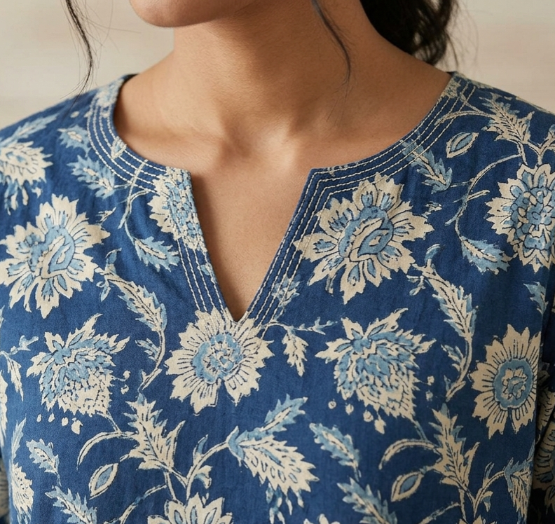 Indigo Bloom A-Line Tunic Kurta