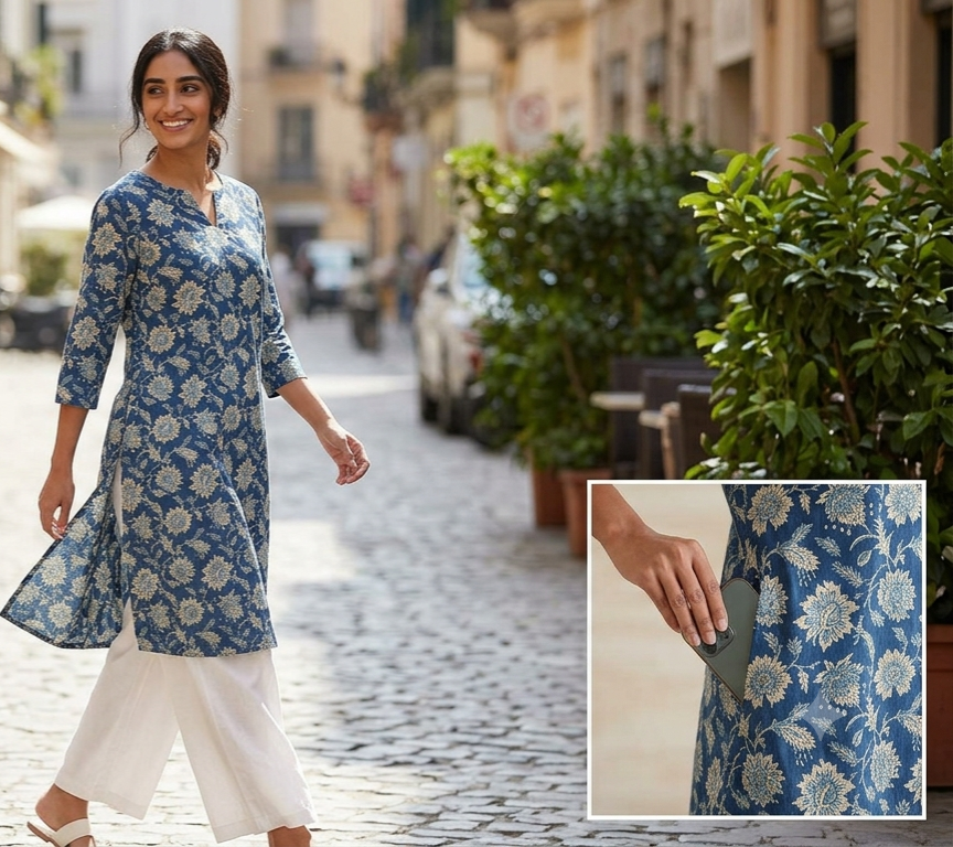 Indigo Bloom A-Line Tunic Kurta