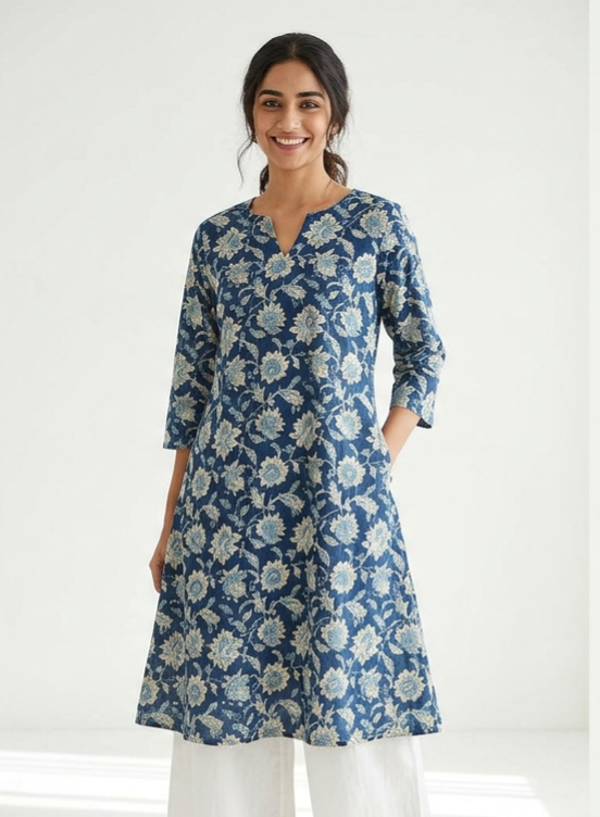 Indigo Bloom A-Line Tunic Kurta