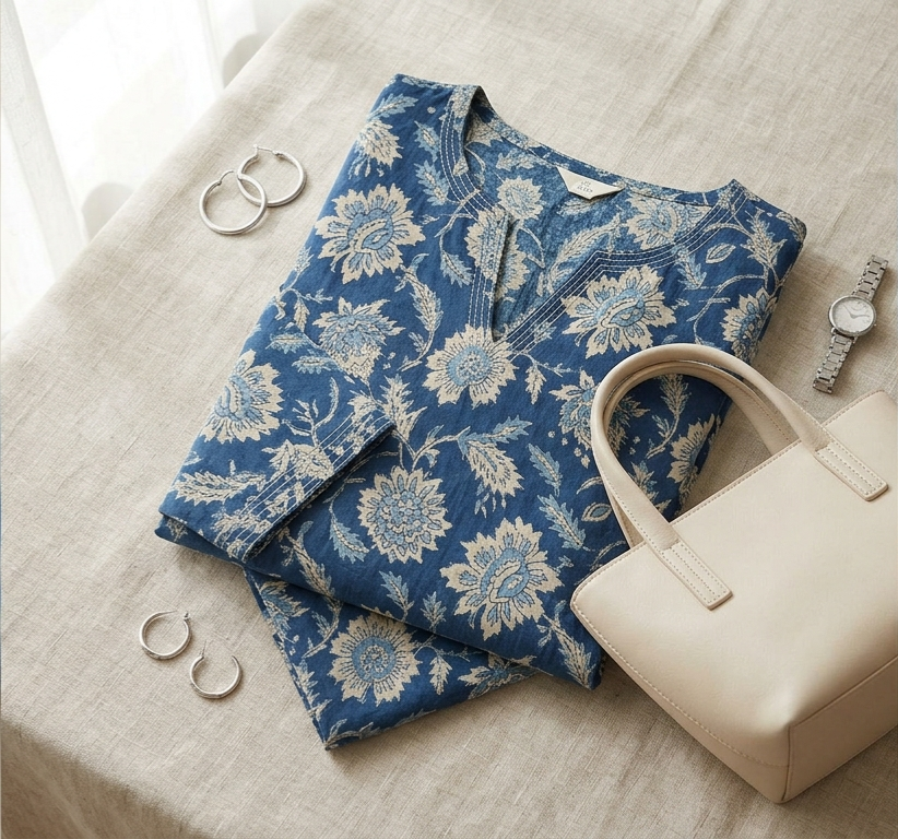 Indigo Bloom A-Line Tunic Kurta