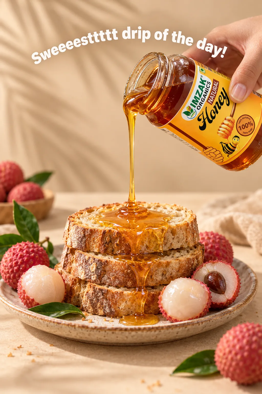 Honey Pour Over Artisan Bread with Lychees