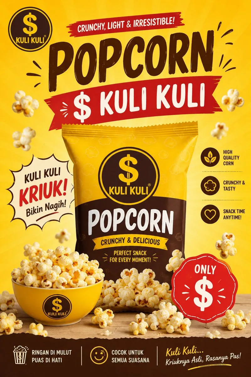 Premium popcorn ad poster for Popcorn $ Kuli Kuli