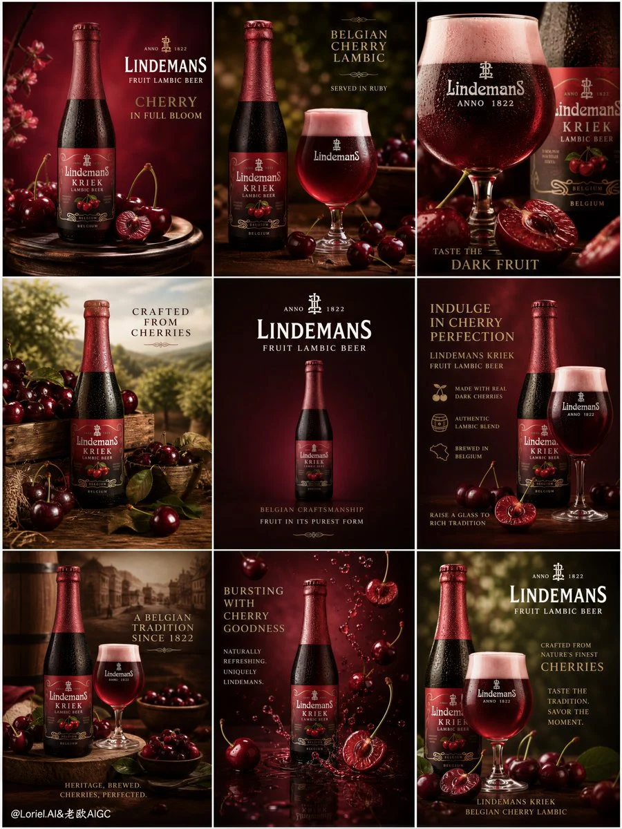 Lindemans Cherry Lambic — 9-Panel Editorial Campaign Board