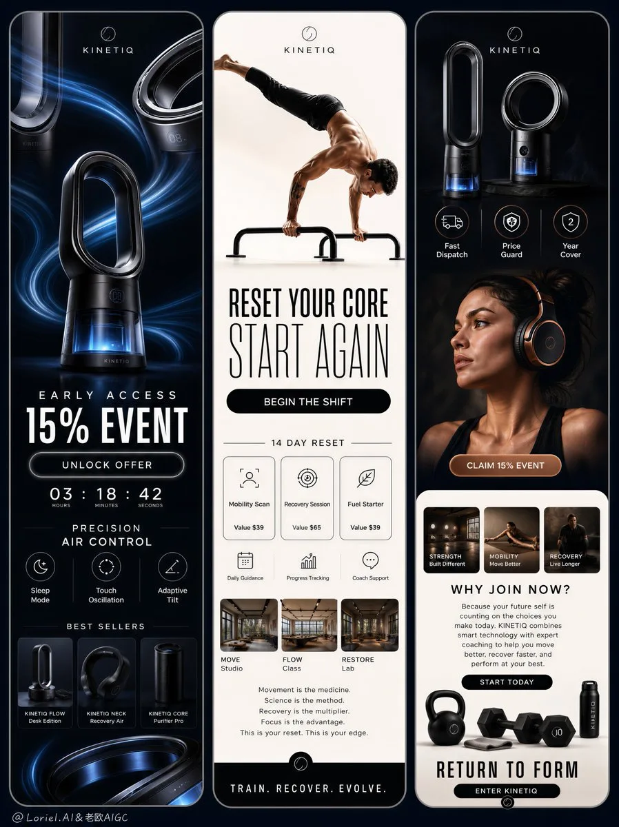 Kinetiq flagship triptych mobile-story ad system