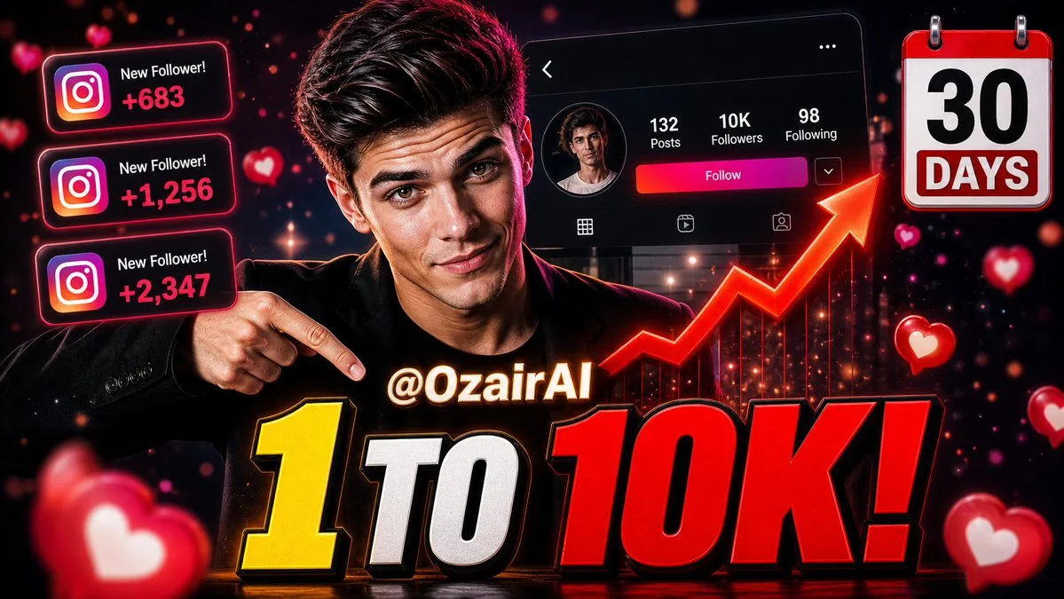 YouTube thumbnail — growth challenge: 1 to 10K in 30 days