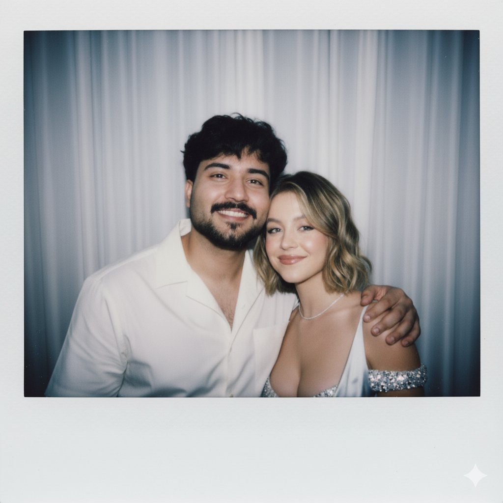Picture with a Polaroid camera with that boy and girl make a cute poses