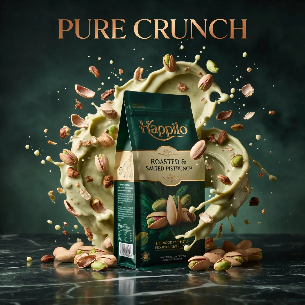 hyper-realistic cinematic product ad with frozen-motion ingredients