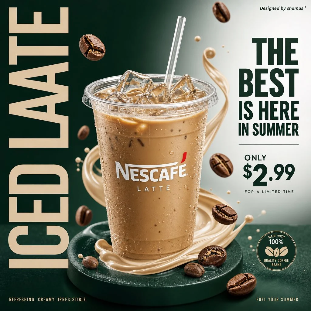 iced nescafe latte commercial poster