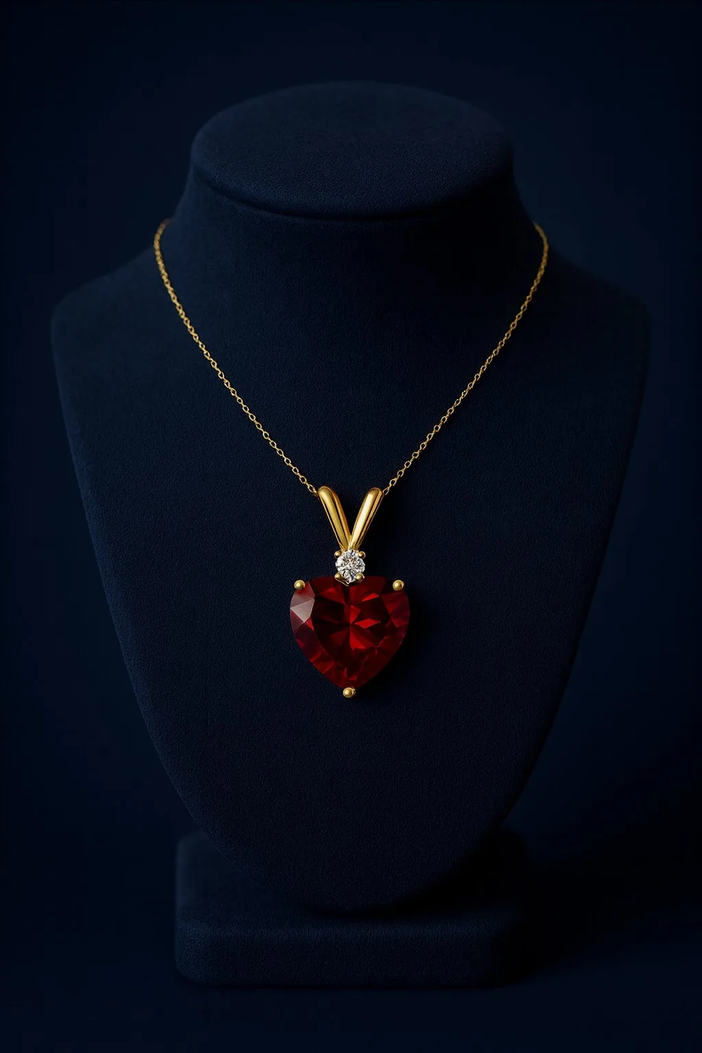 ultra-realistic 4k product photo on navy-blue jewelry bust