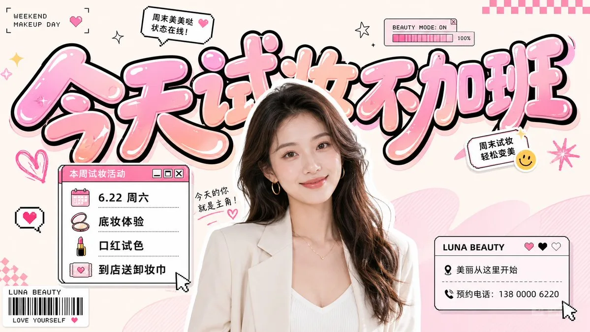 清透潮流化妆体验横幅：周末试妆活动 16:9