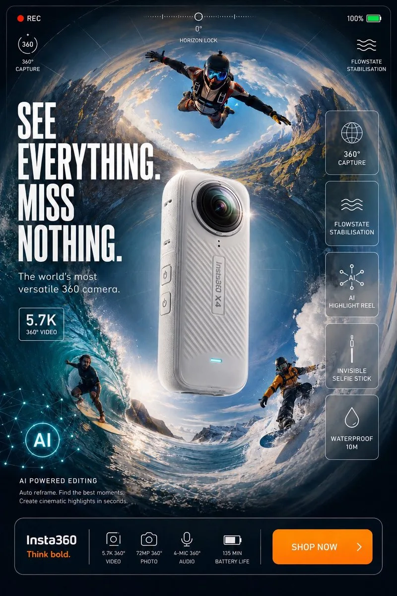 ultra-high-end action-camera commercial poster — gopro & dji osmo