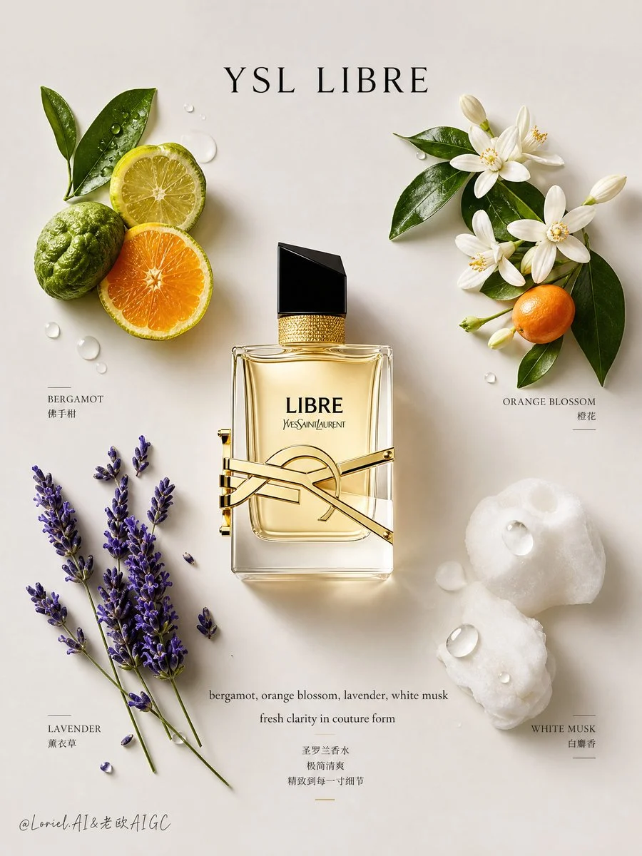 Guerlain Aqua Allegoria — ultra-premium minimalist ingredient-board poster