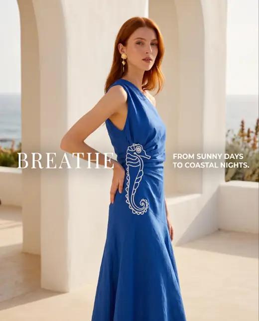 One-word headline over an editorial shot static ad layout