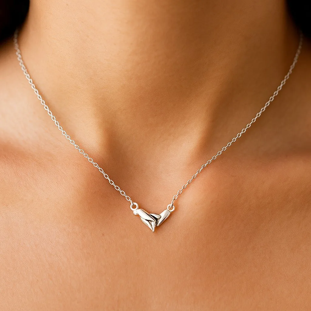 Hyper-realistic close-up of necklace on model neck