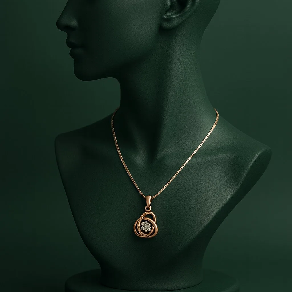 Ultra-realistic 4K necklace on sculptural green mannequin bust in gallery style