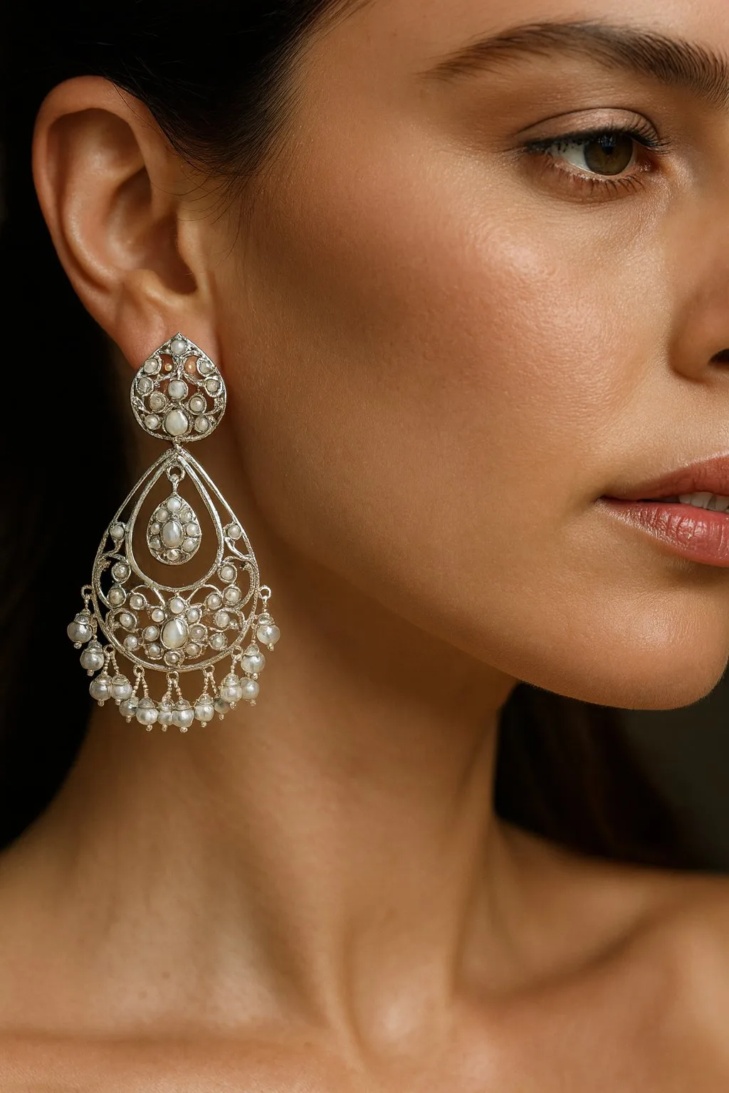 ultra-realistic 4k close-up portrait showcasing unaltered uploaded earring