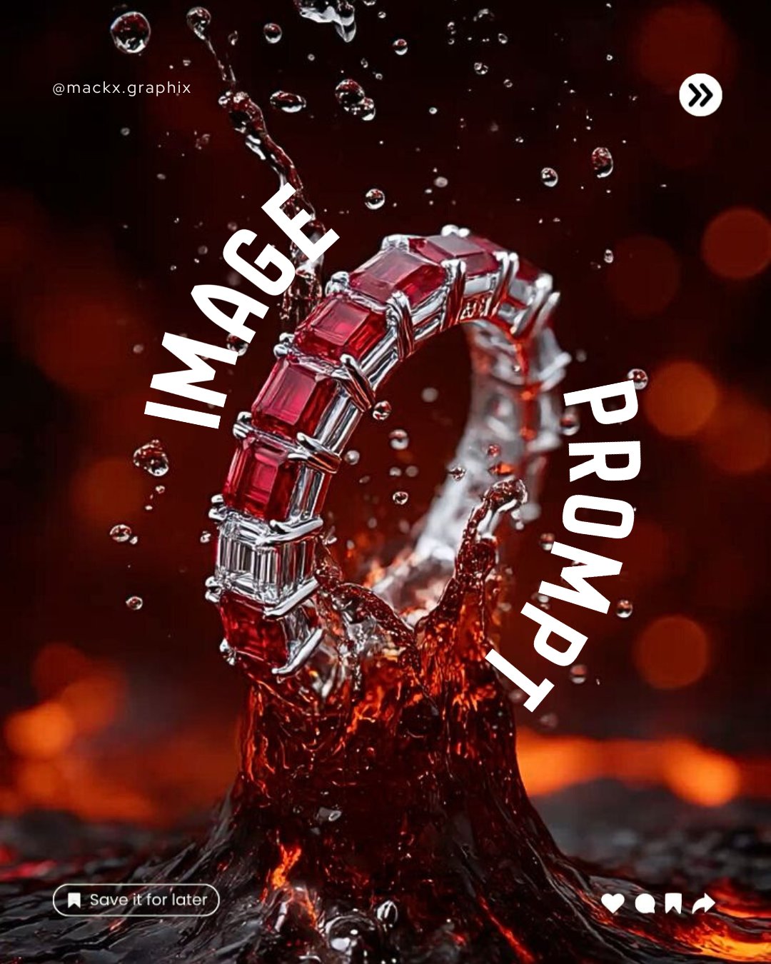 Luxury Ruby Ring Emerging from Liquid Splash with Dramatic Fire-Red Cinematic Lighting