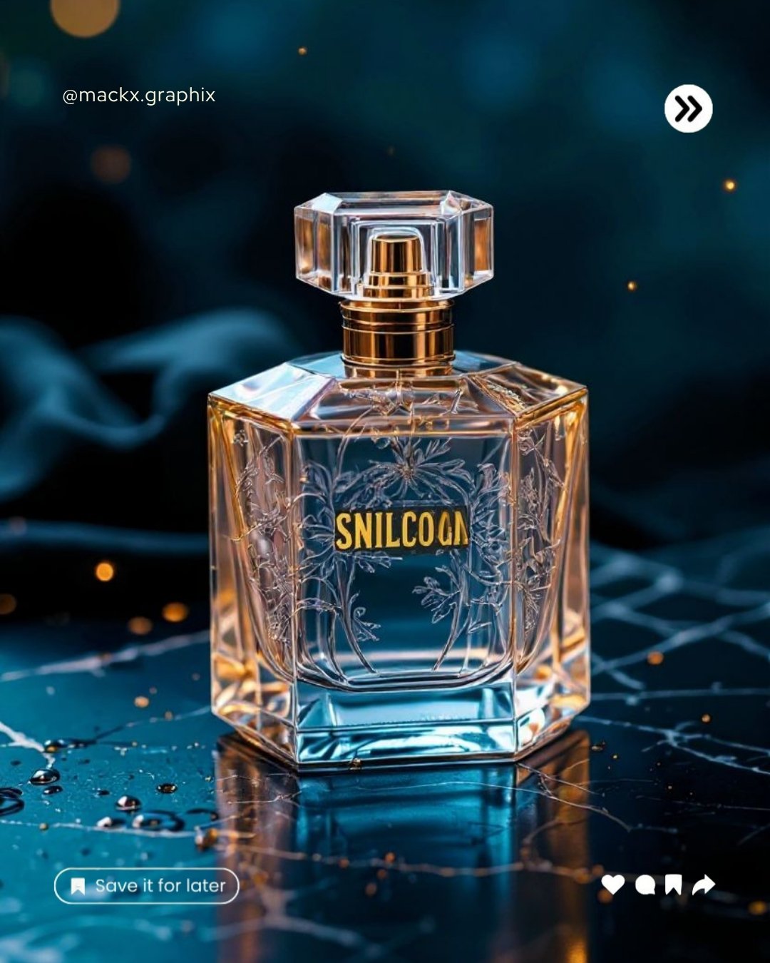 Elegant Crystal Perfume Bottle with Golden Details on Marble Surface — Luxury Product Photography
