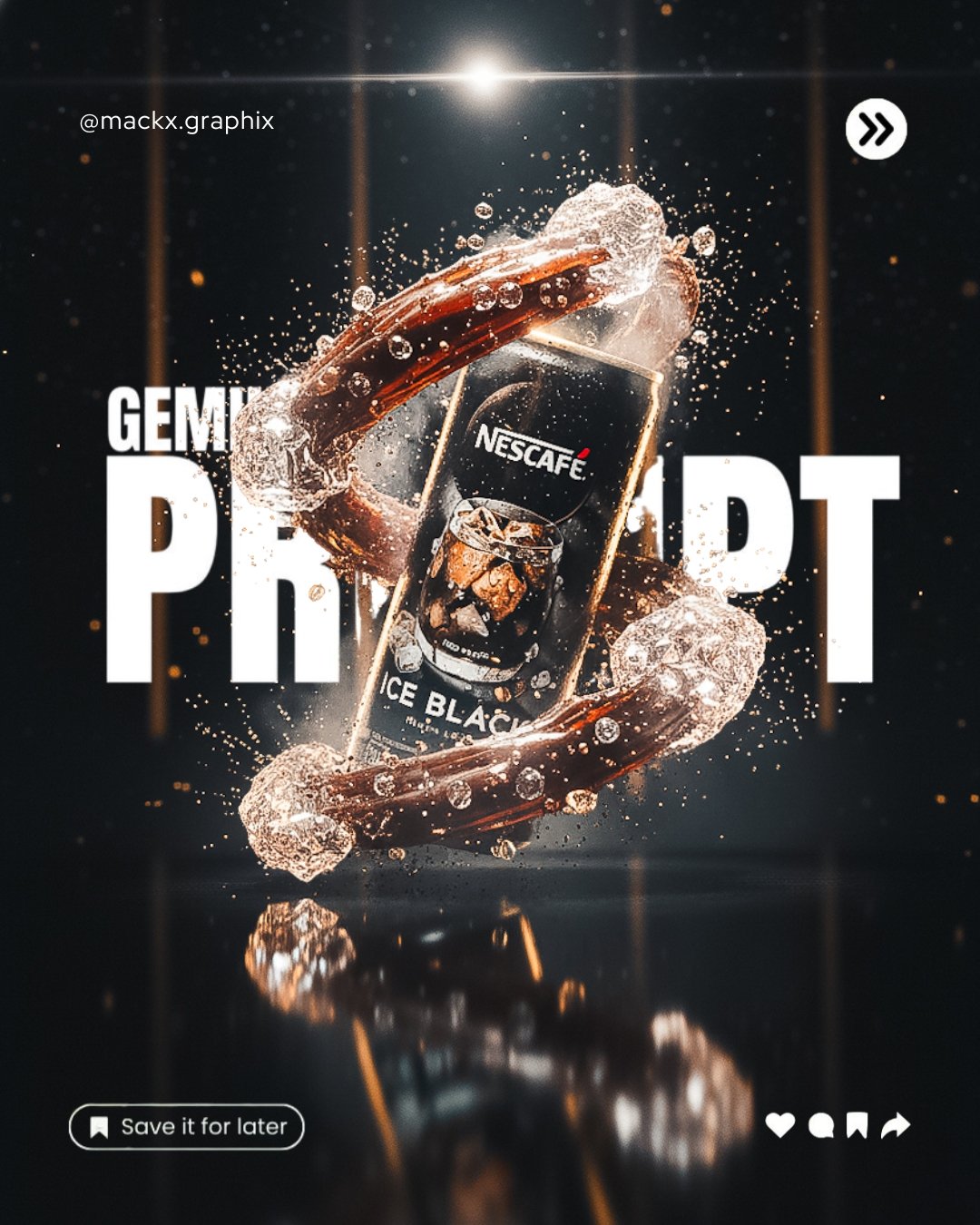 “NESCAFÉ Ice Black Can with Dynamic Coffee Splash and Dramatic Cinematic Lighting