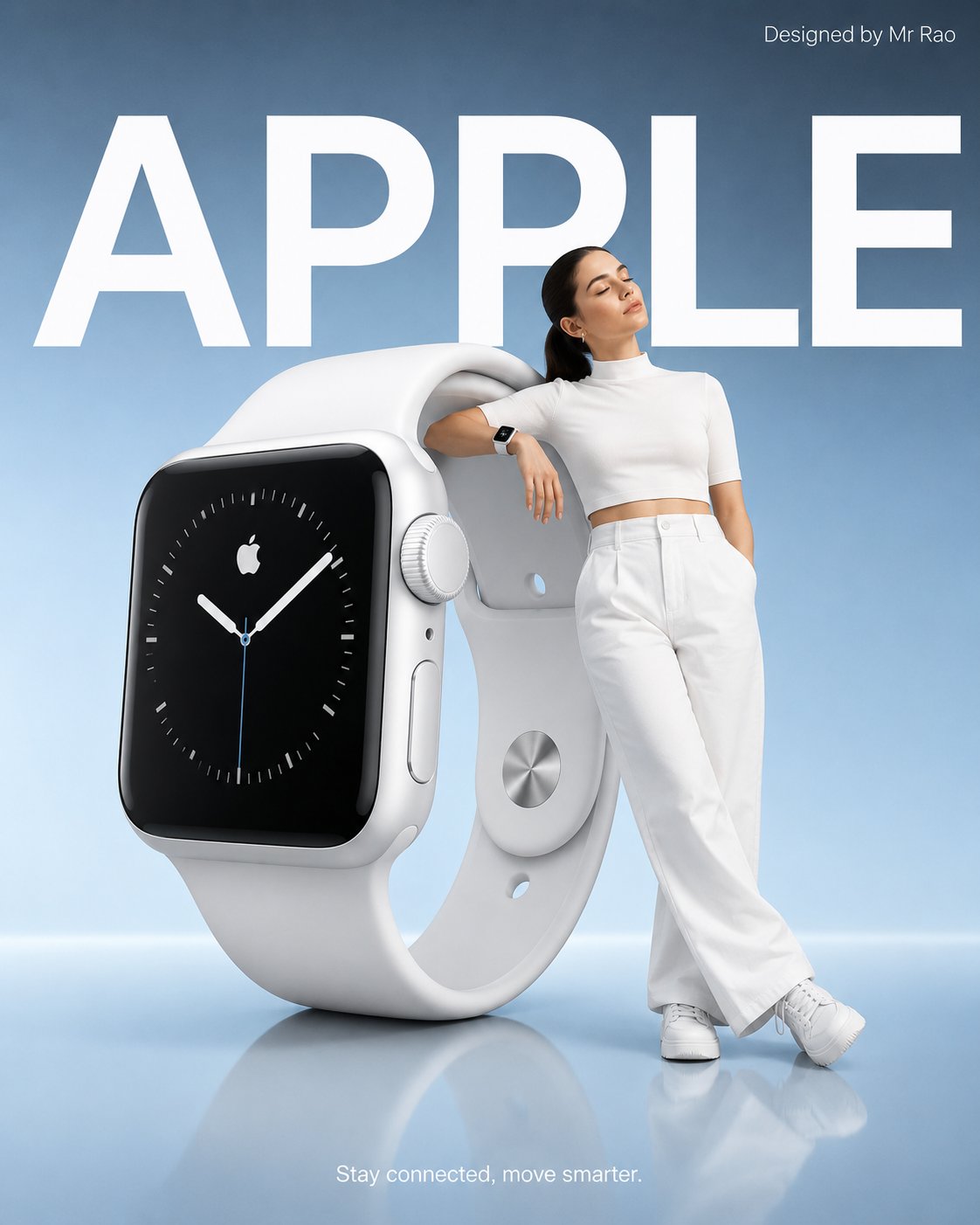 Minimalist commercial ad featuring oversized white smartwatch