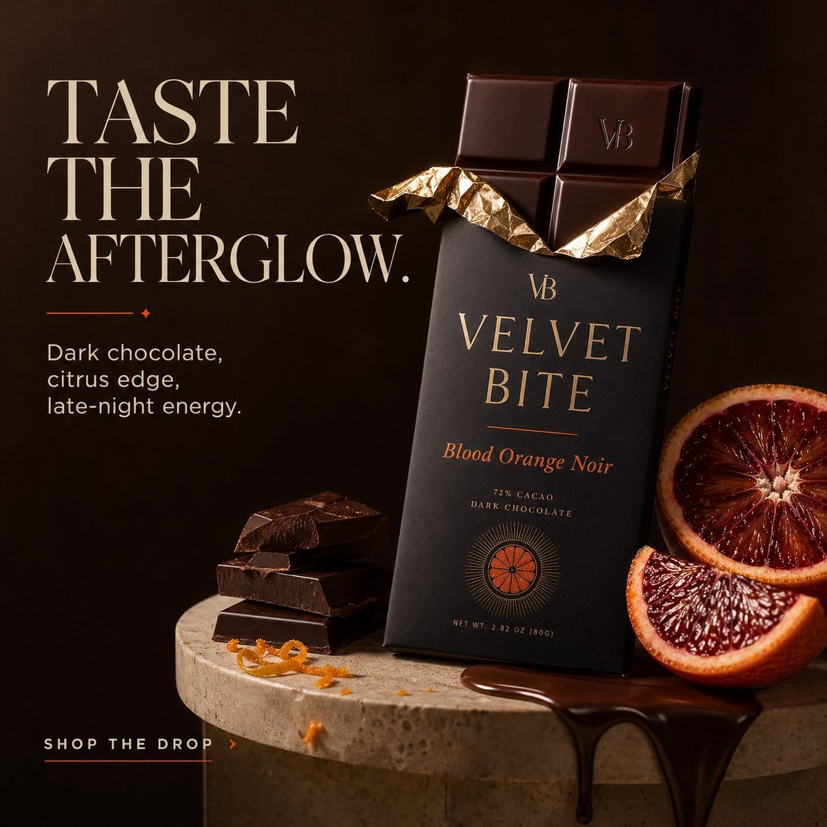 Premium ad for a fictional luxury chocolate brand