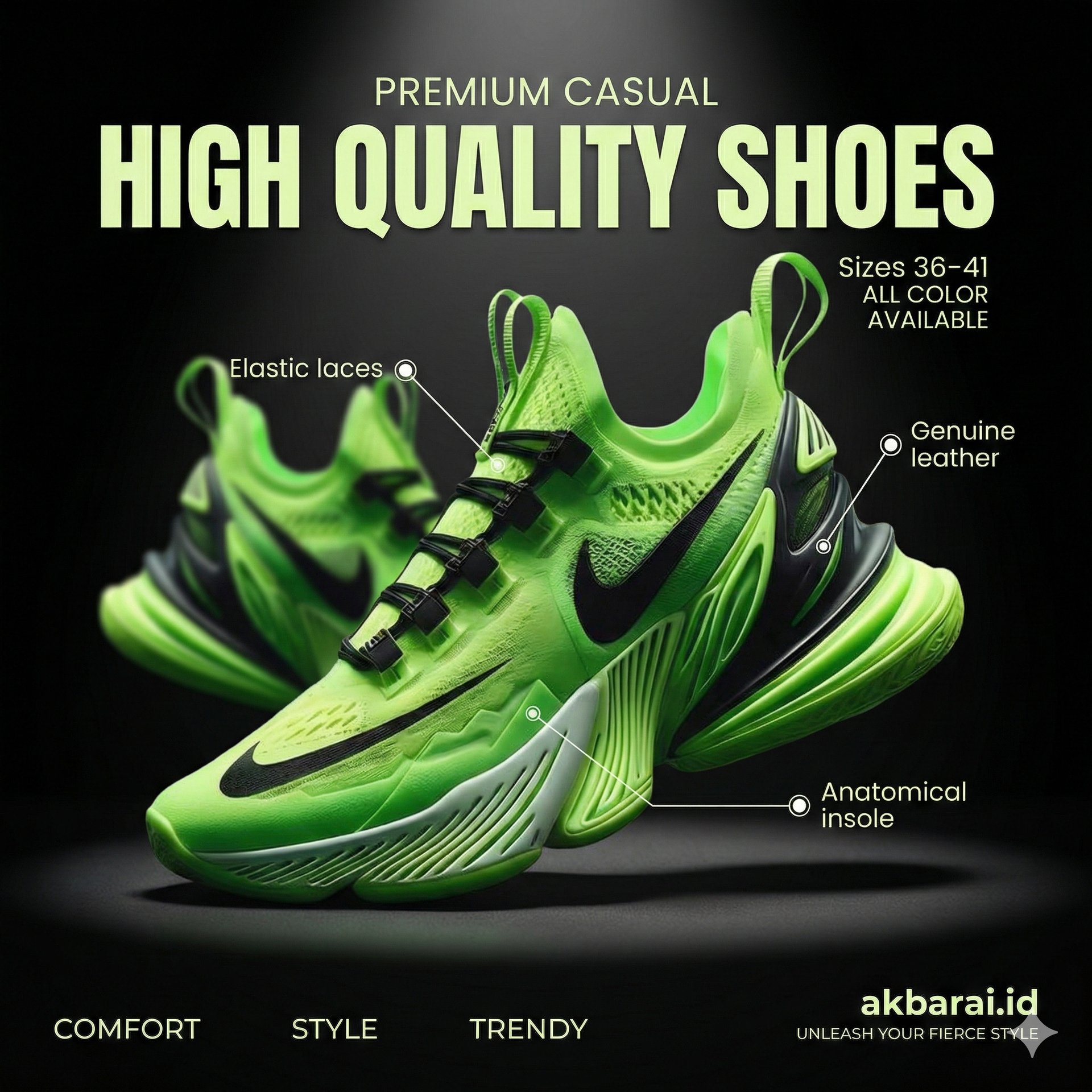 Step up your game. Premium comfort meets fierce style. 🟢👟 Get yours at akbarai.id!