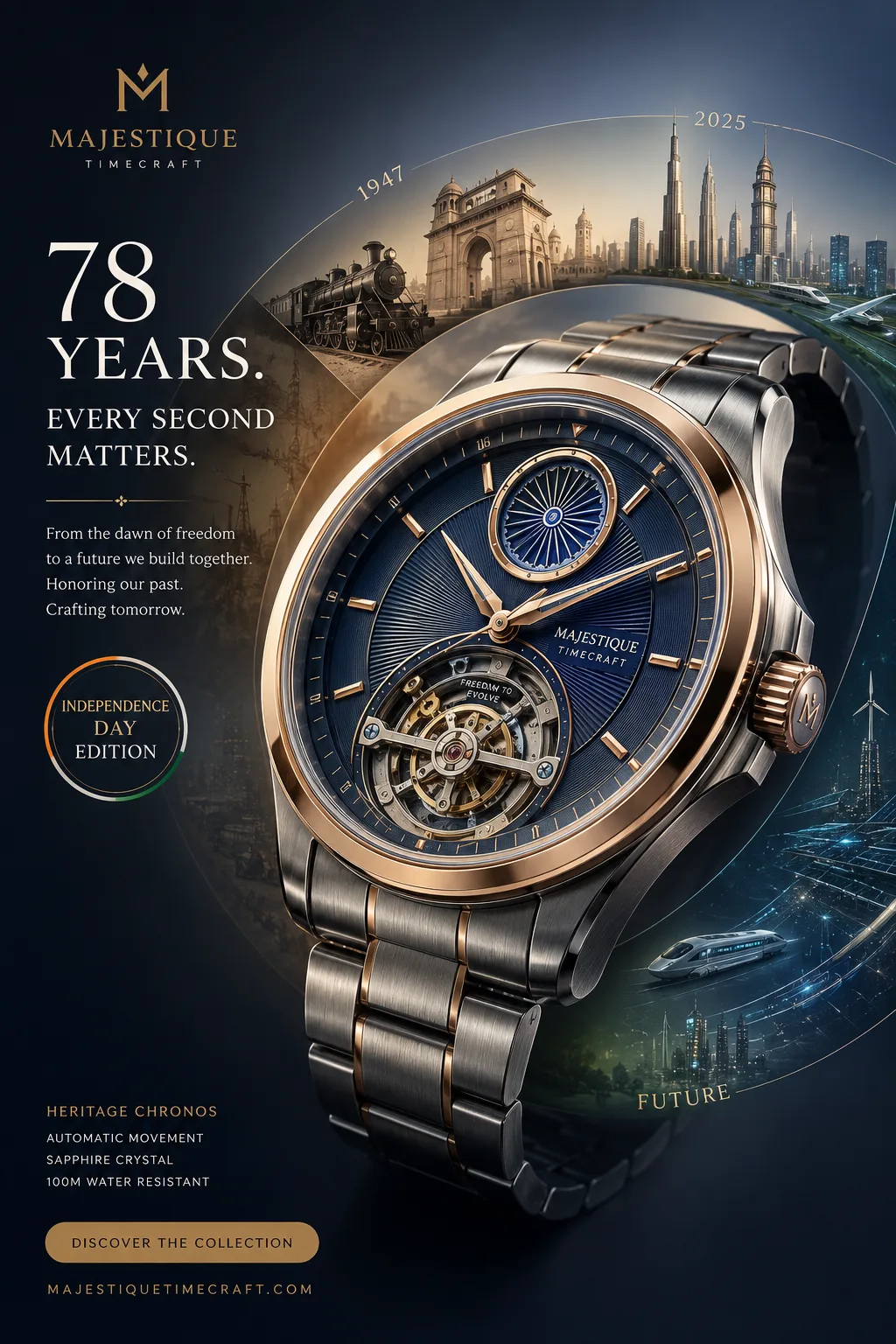 Independence Day Edition luxury watch — 78 Years. Every Second Matters.
