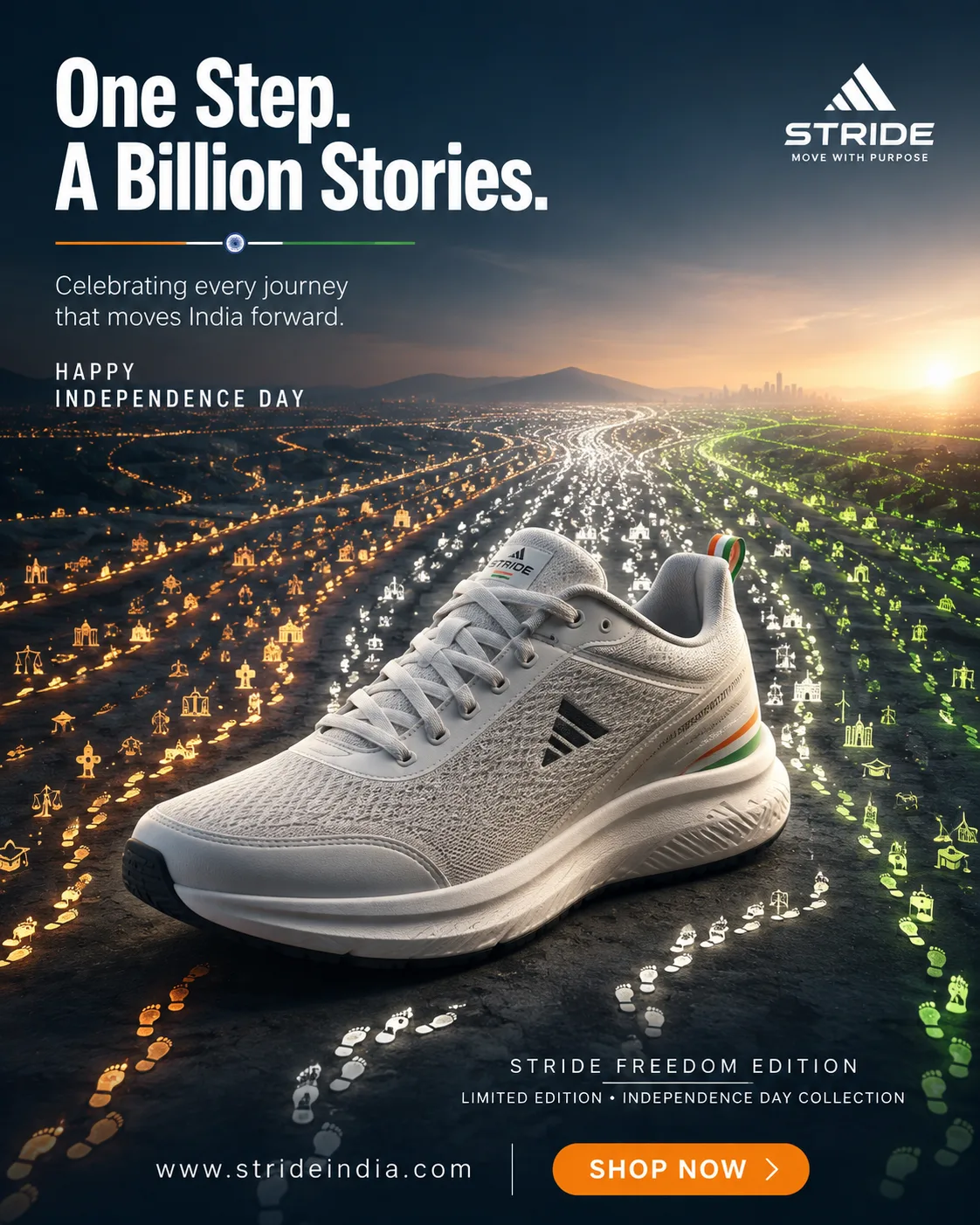 Independence Day hero sneaker ad — 'One Step. A Billion Stories.'