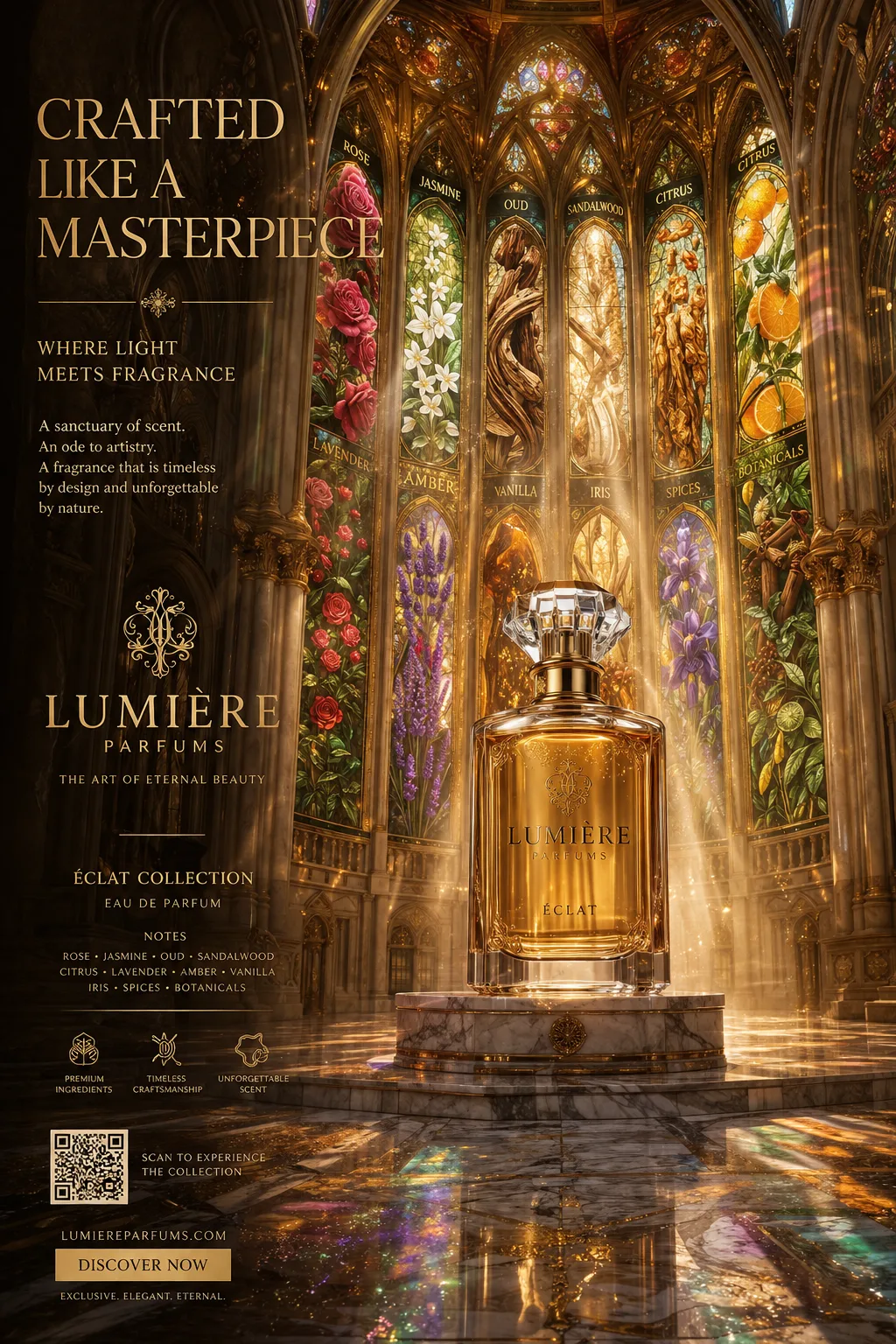 ultra-premium perfume campaign — cathedral of coloured glass