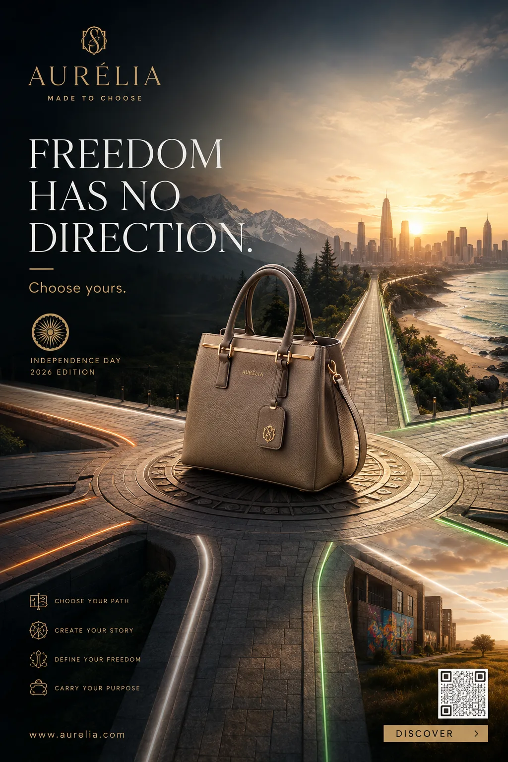 Independence Day 2026 — Freedom Has No Direction luxury handbag campaign
