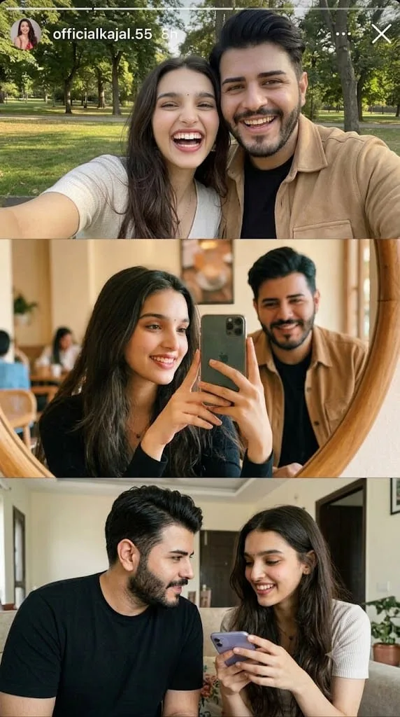 3-panel iPhone candid collage with exact facial reference