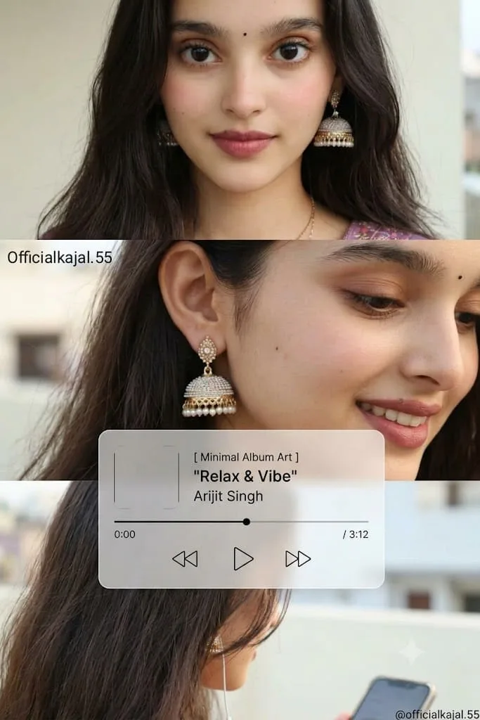 day-in-the-life collage with minimalist music-player UI