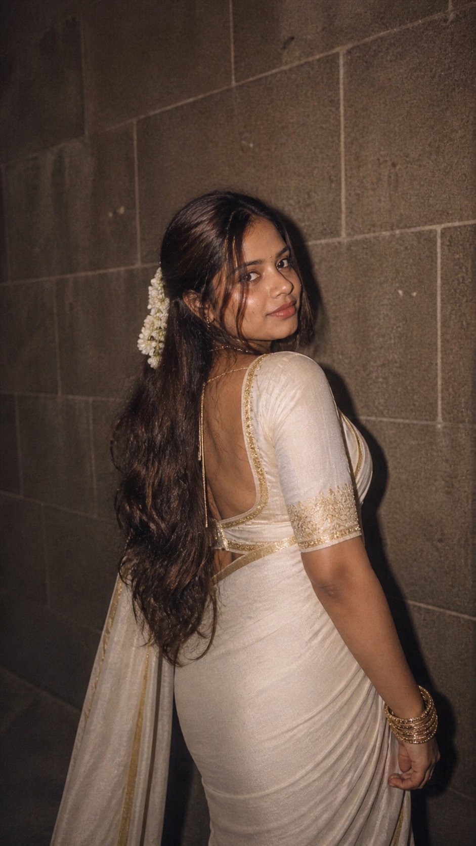 South indian traditional white saree