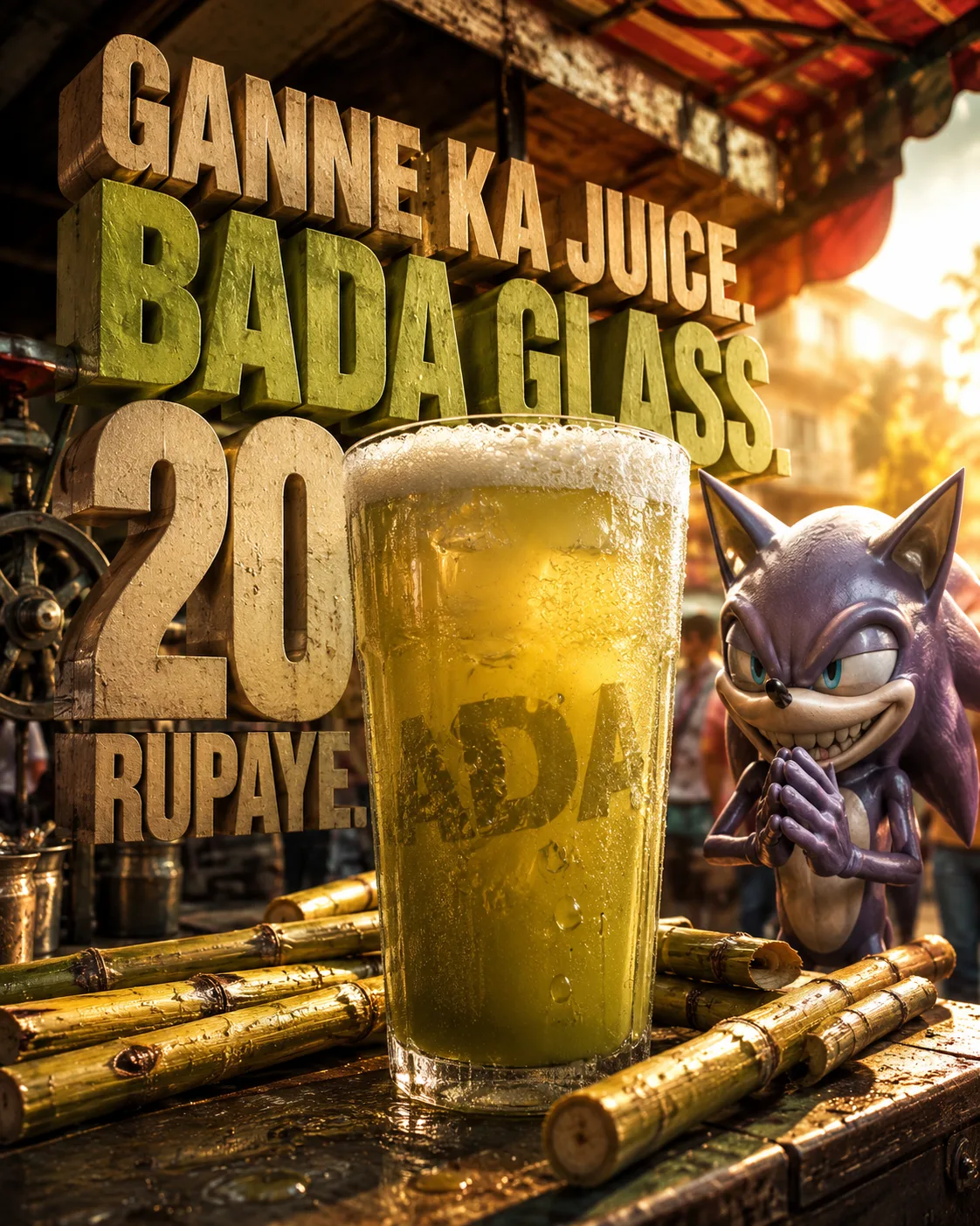 ultra-premium humorous indian sugarcane-juice ad