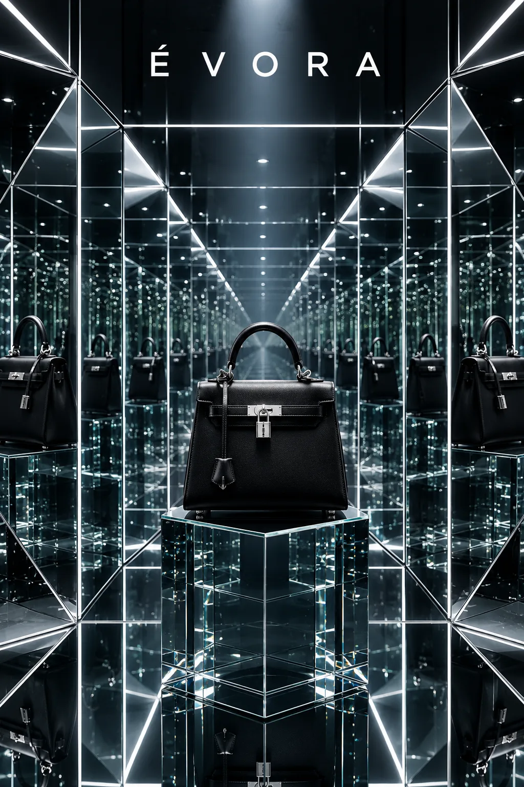ÉVORA mirrored-infinite luxury handbag campaign