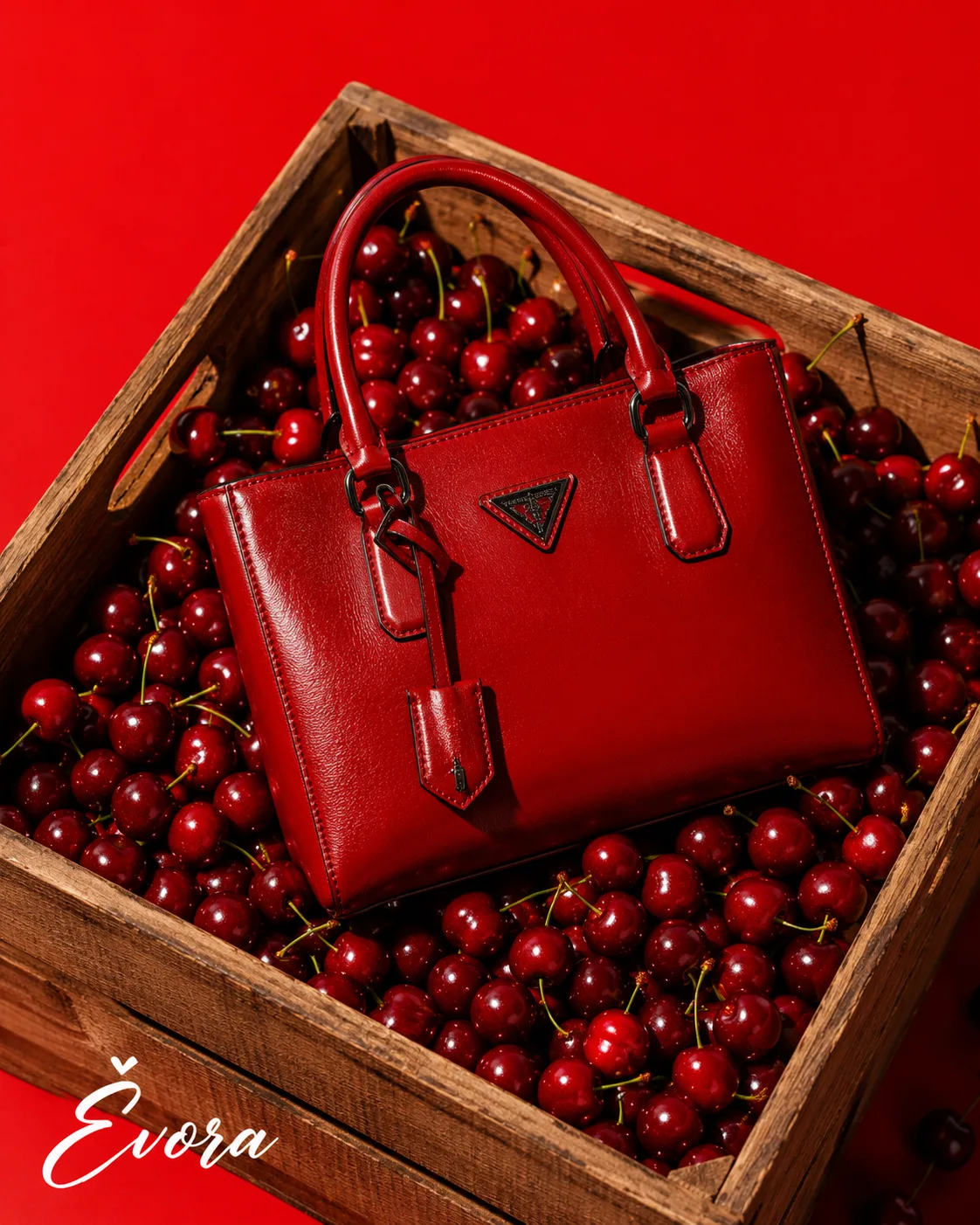 ultra-premium red handbag editorial ad