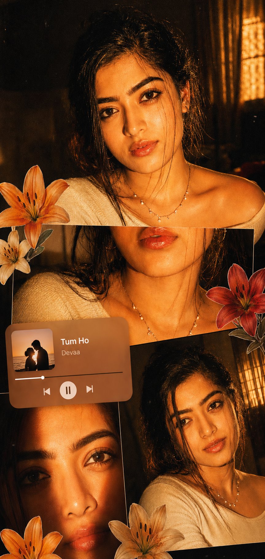 Golden Flash Collage Aesthetic with Music UI