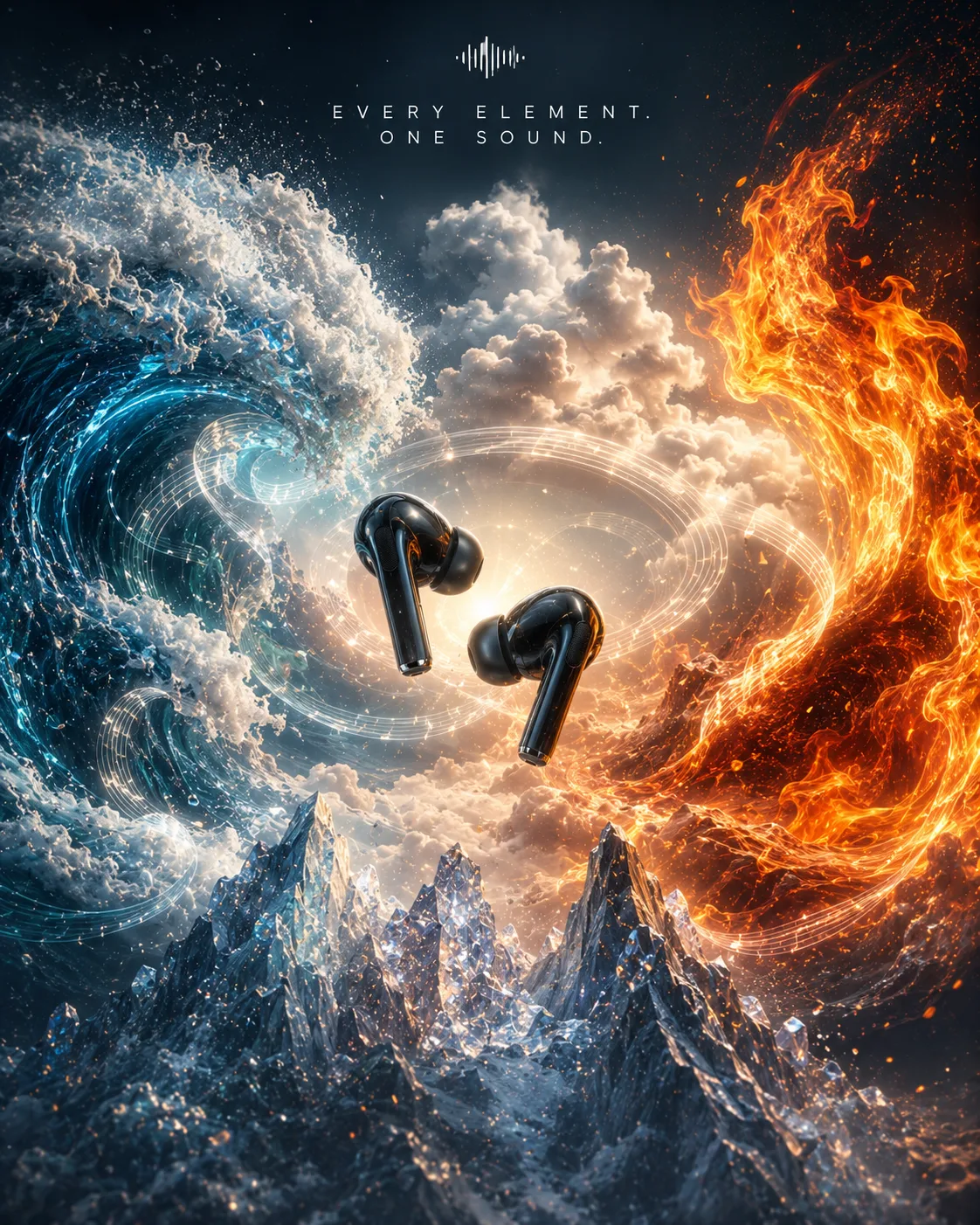 Luxury earbuds with four elemental spiral
