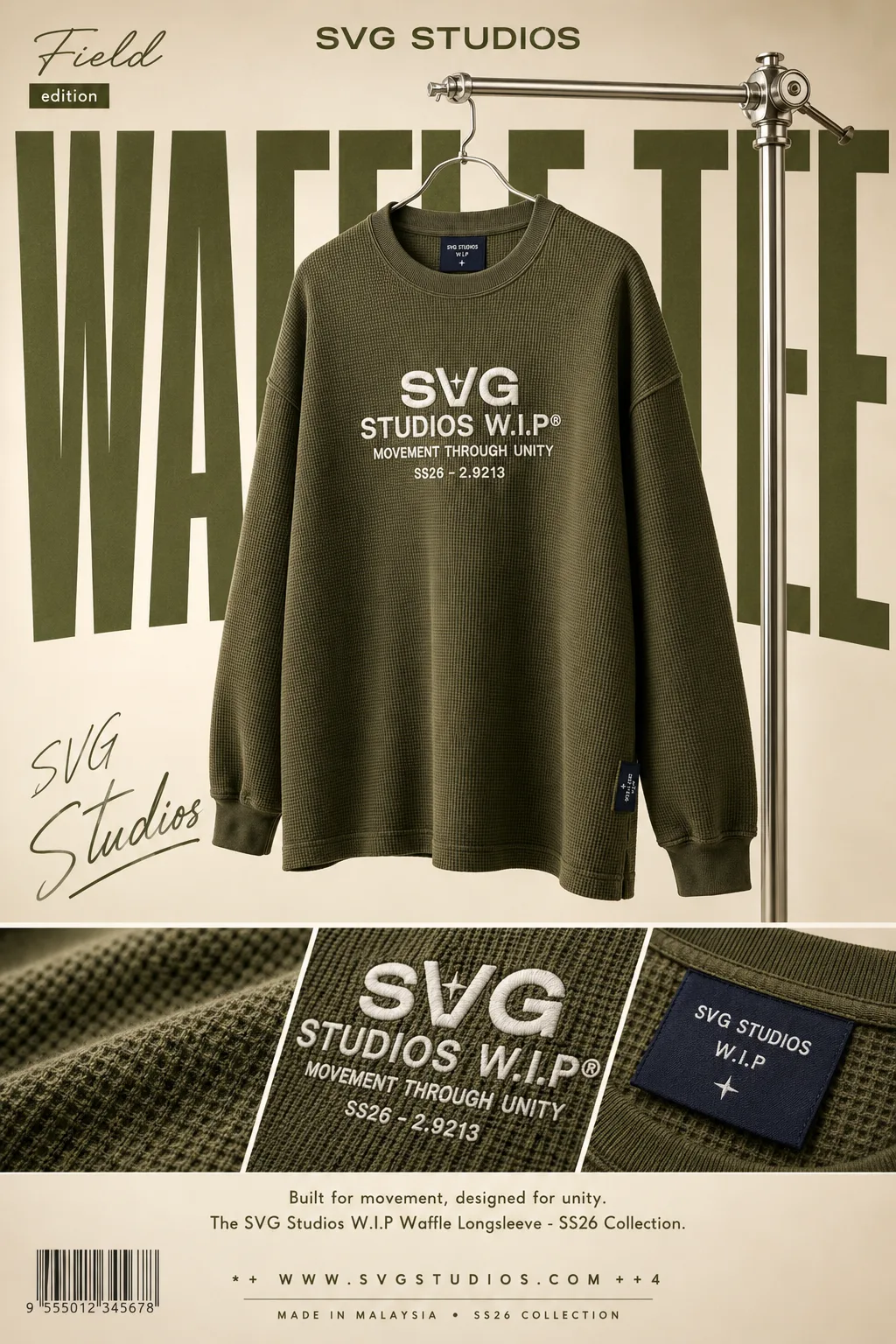 olivine waffle-knit long sleeve editorial poster