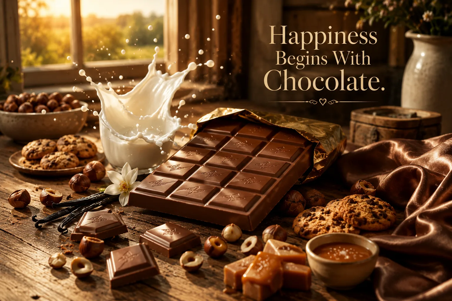happiness begins with chocolate — premium breakfast ad