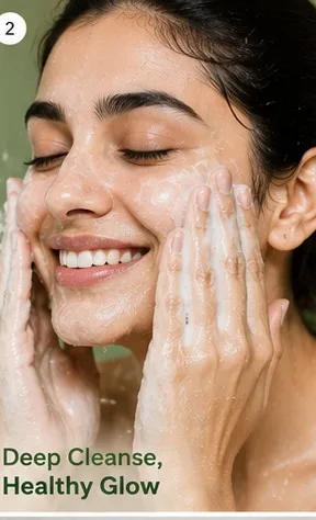 luxury face-wash instagram ad with model and product-shot