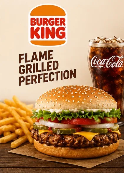premium flame-grilled whopper ad on dark wood
