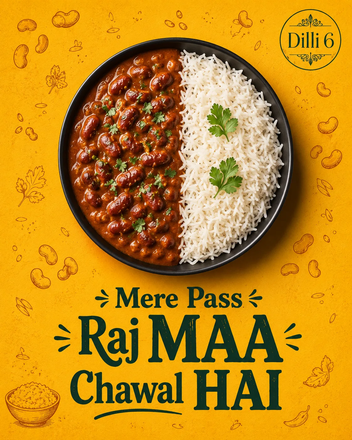 Vibrant rajma-chawal poster for Dilli 6 restaurant
