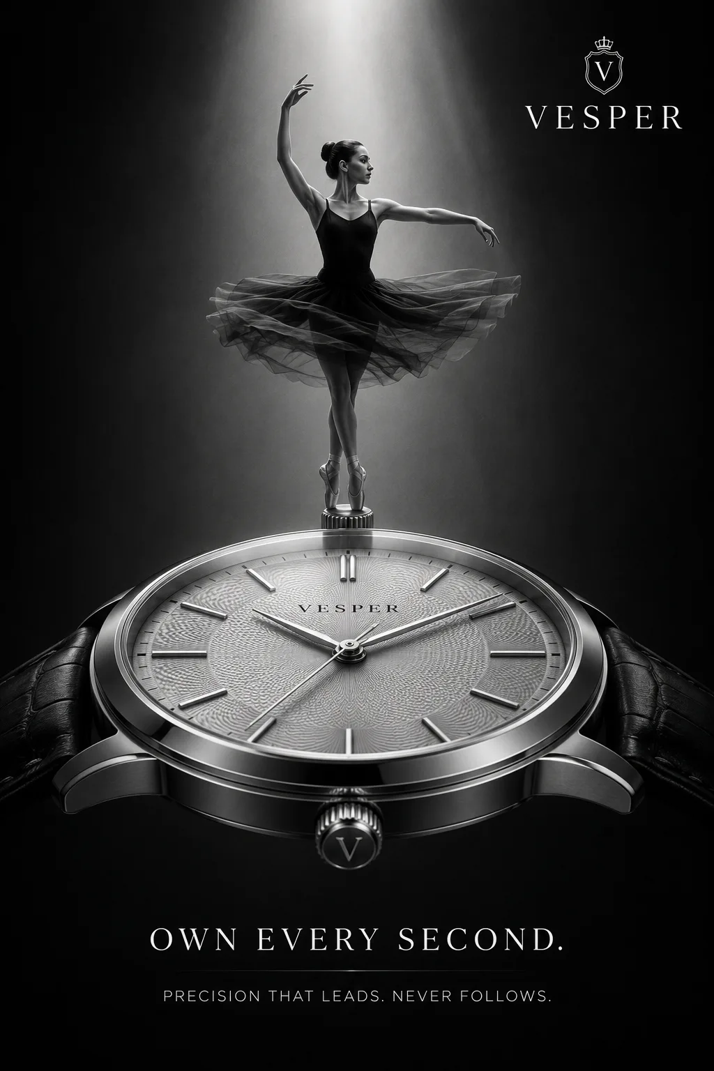 vesper luxury watch editorial ad with ballerina