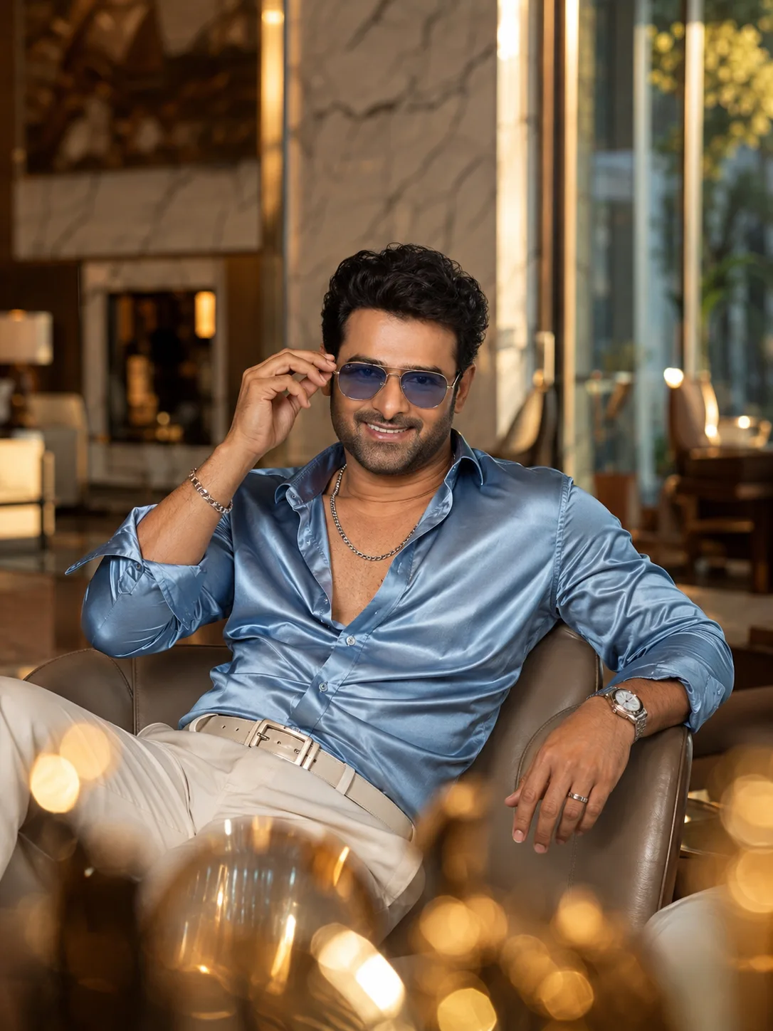 ultra-realistic cinematic portrait of stylish mature man in luxury lounge