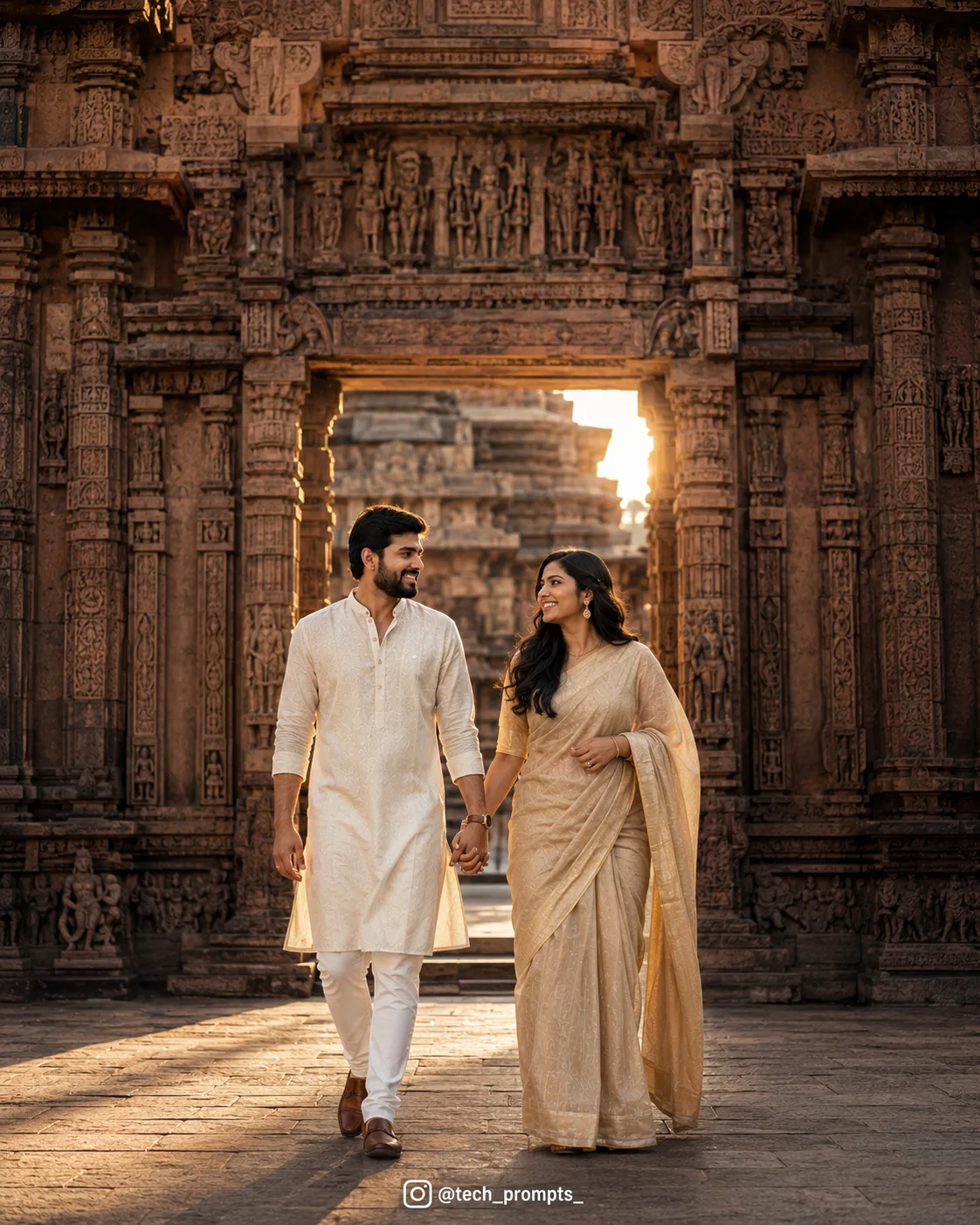 Cinematic pre-wedding couple photoshoot at Ramappa Temple