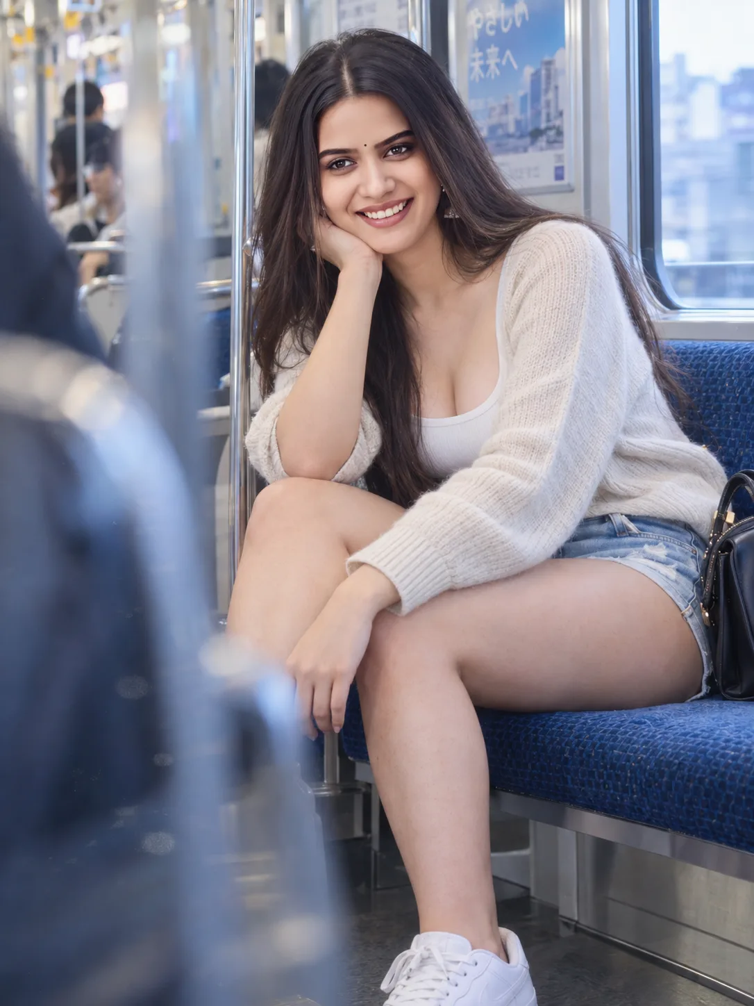 Smiling Commuter on a Japanese Train.png