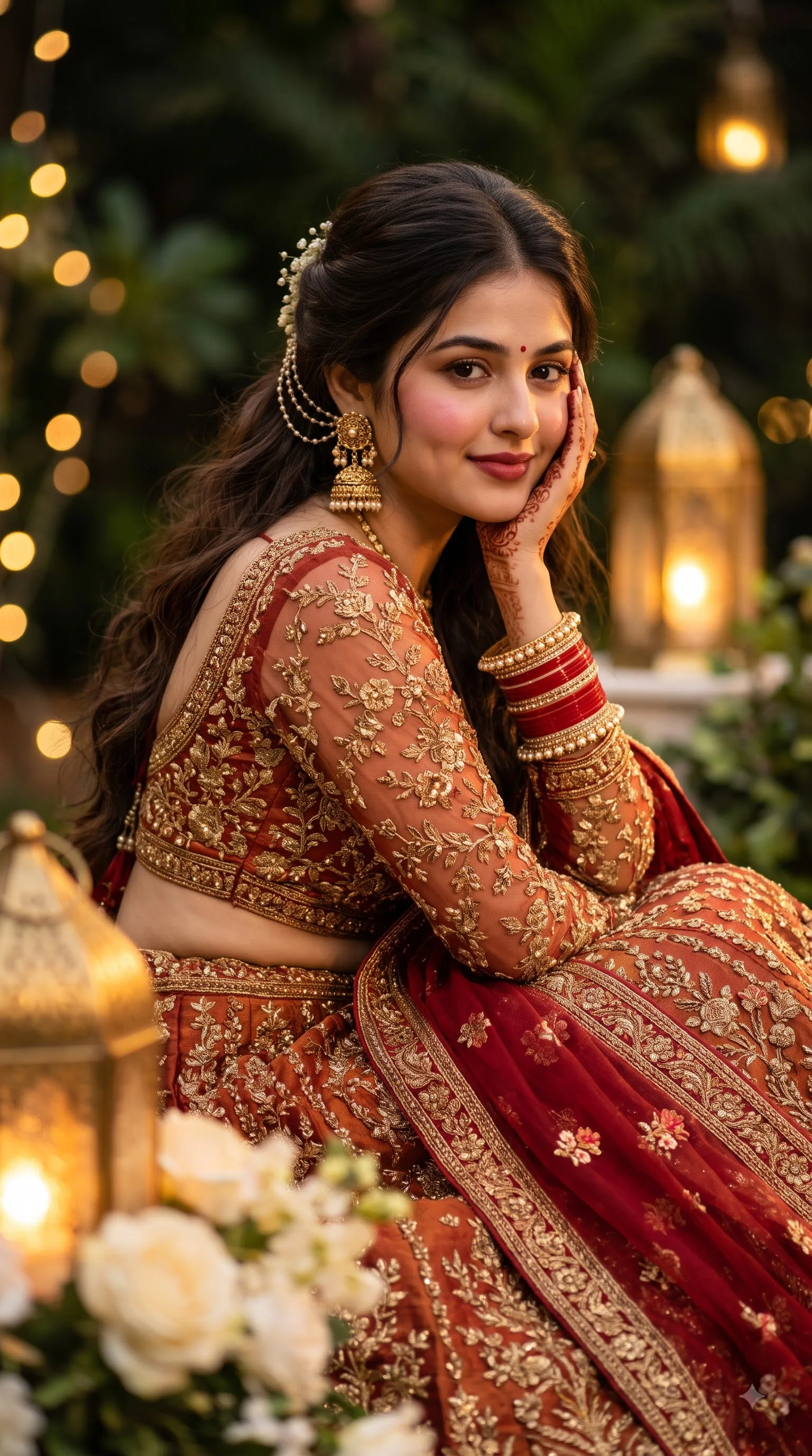 South Asian Bridal Portrait Warm Cinematic