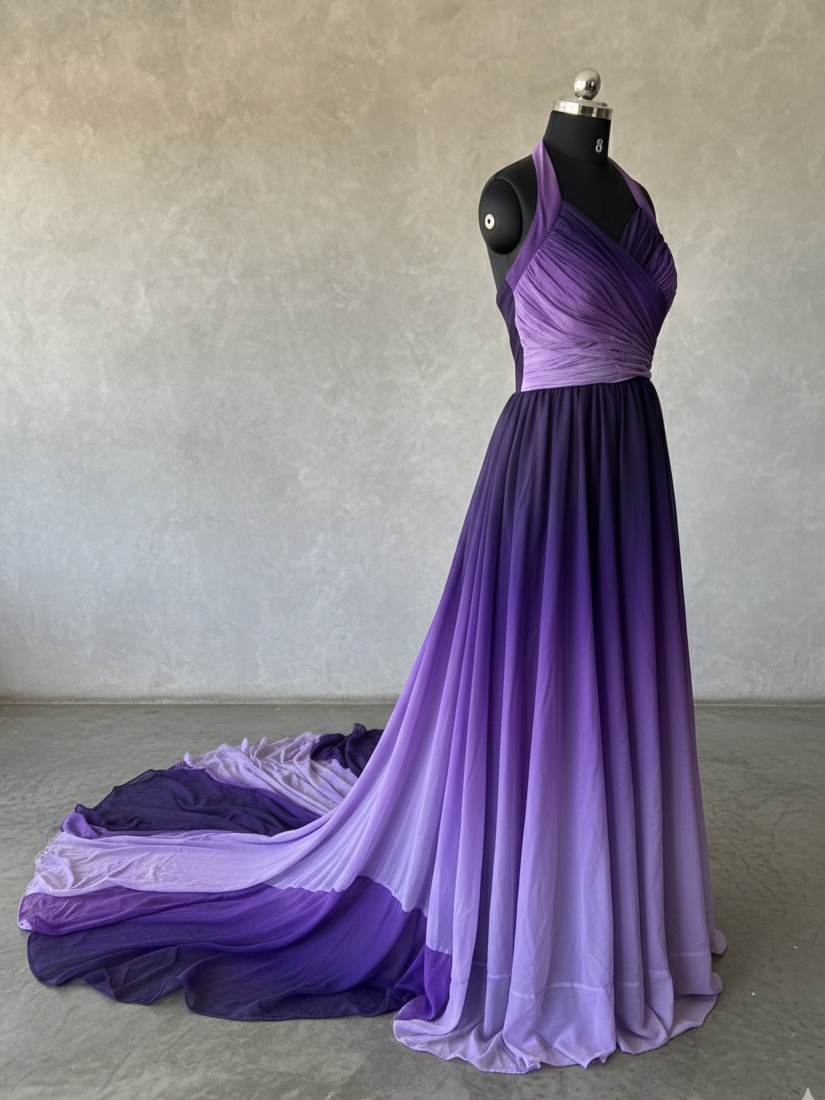 Halter-Neck Ombre Chiffon Gown