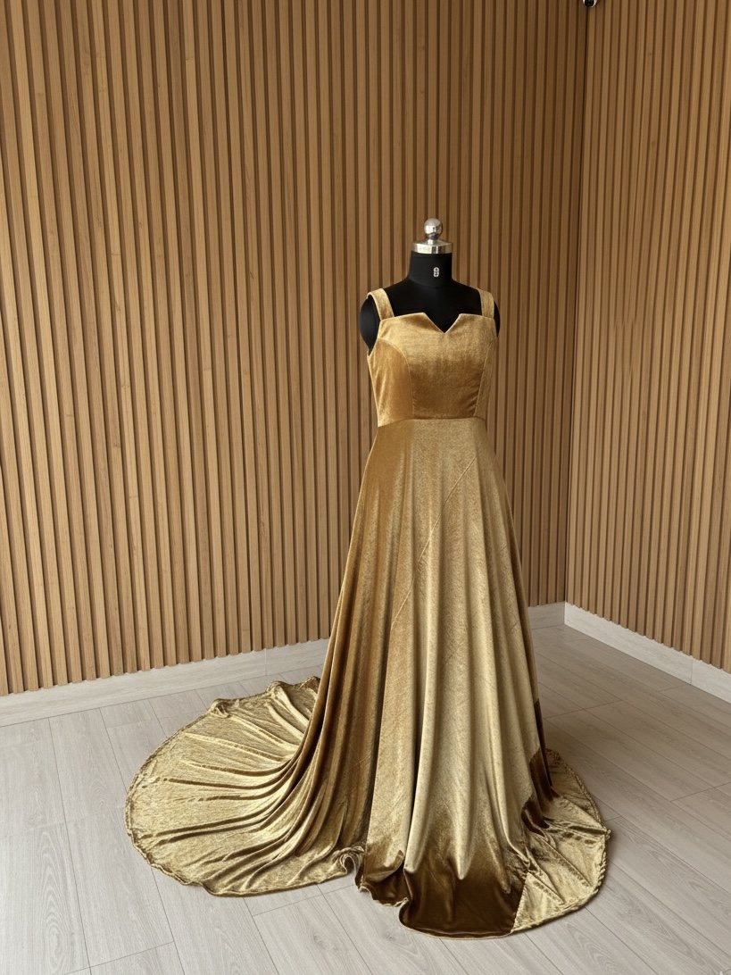 Gold Velvet Long tailed gown